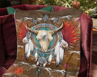 Native Design Camping Blanket Indian Blanket Native Throw Geometric Throw Native Quilt Blanket Indigenous Throw Native Gift American Bison