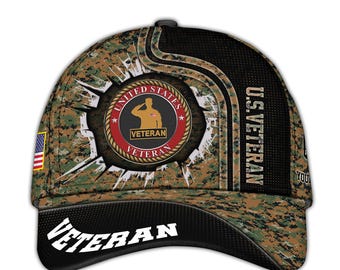 Camo US Veteran Hat – Patriotic Veteran Baseball Cap, Personalized Military Retired Hats, Gift For Veterans Day, Adjustable Tactical Cap