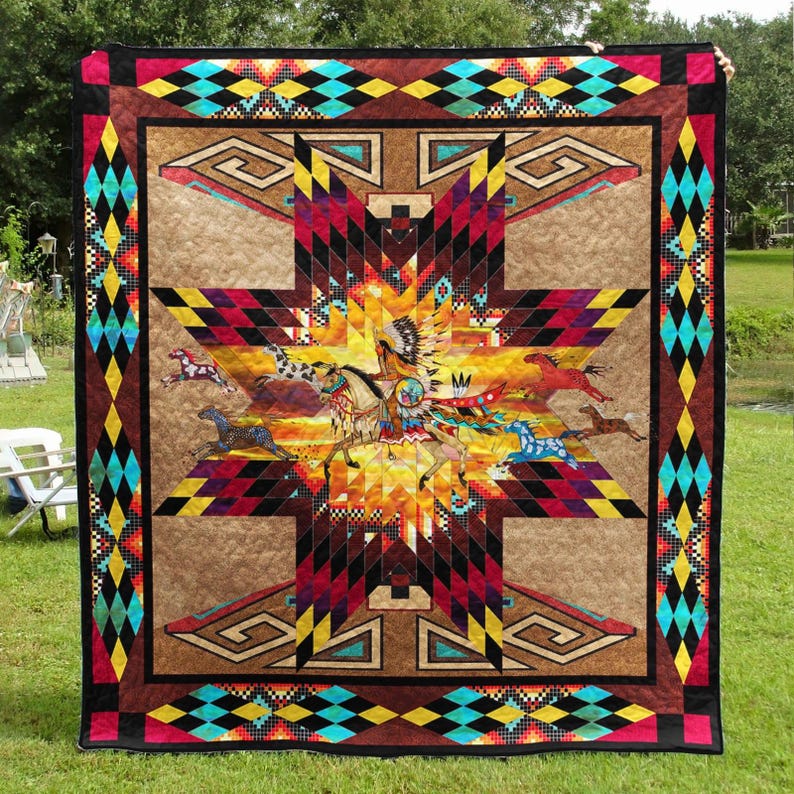 Horse Native American Lakota Star Quilt Blanket, Native Throws ...