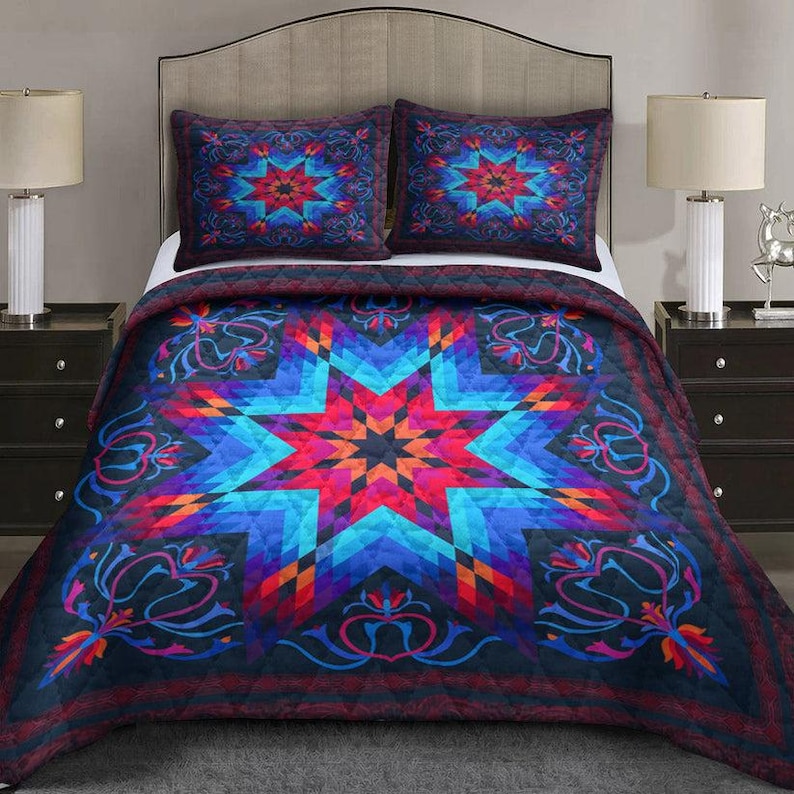 Colorful Native American Star Quilt Bedding Set, Vibrant Tribal ...