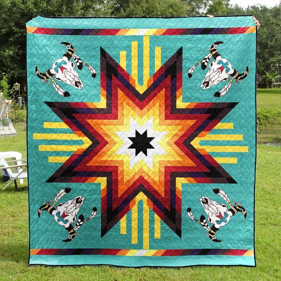 Bison Native American Star Quilt Blanket, Native Camping Blanket ...
