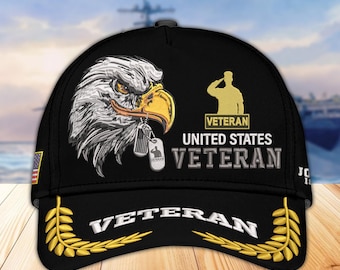 Embroidered Veterans Caps - Eagle Veteran Hat, Military Ball Caps, Patriotic Hats For Dad, Retirement Gifts, Military Gifts For Men