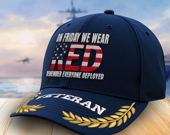 Embroidered RED Veteran Hats, On Friday We Wear RED Military Veterans Caps, Military Hat Men, Vetetans Day Gift, Vietnam Veterans Memorial