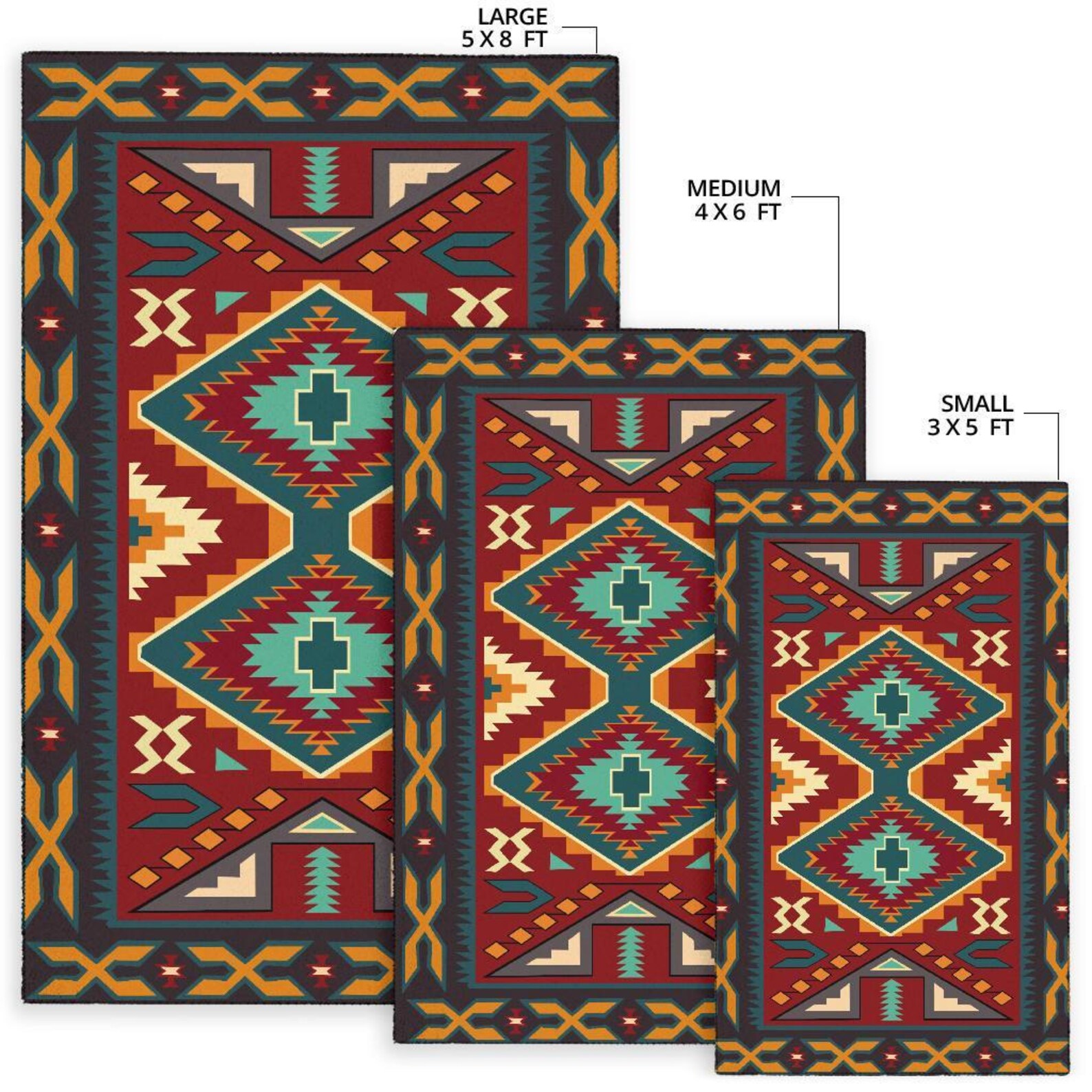 Native American Red Pattern Area Rug, Indigenous Area Rug, Navajo ...