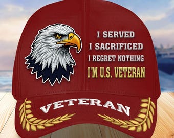 Embroidered Veterans Caps - Bald Eagle Veteran Hat, I'm U.S. Veteran Military Ball Caps, Patriotic Hats, Retirement Gifts, Vets Gift