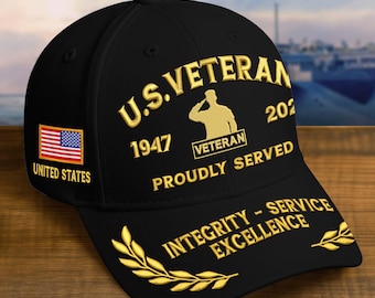 Embroidered Veterans Caps - Custom Military Hat, Embroidered Patch Design, Adjustable Baseball Cap, Veteran Day Gifts For Dad