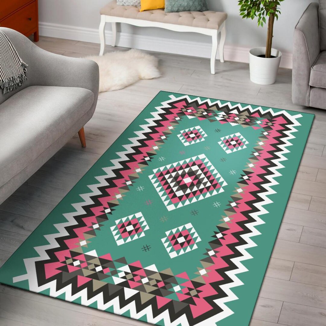 Ethnic Geometric Pink Pattern Area Rug, Navajo Indigenous Area Rug ...