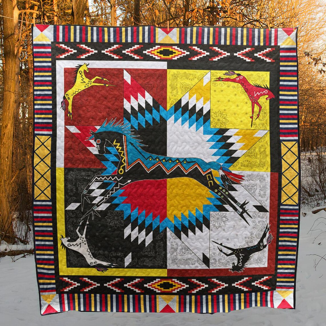 Horse Native American Blanket, Native American Star Quilts Blanket ...