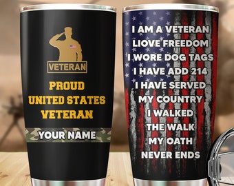 Proud United States Veteran Tumbler, Personalized Veteran Tumbler, Custom Veteran Skinny Tumbler, Patriotic Tumbler, Veteran Gifts For Men