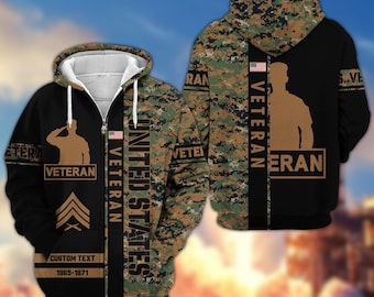 Personalized Veterans Day Hoodie - Men Military Hoodie, Patriotic Sweatshirts, Zip Hoodie For Vets, Veteran Day Gifts
