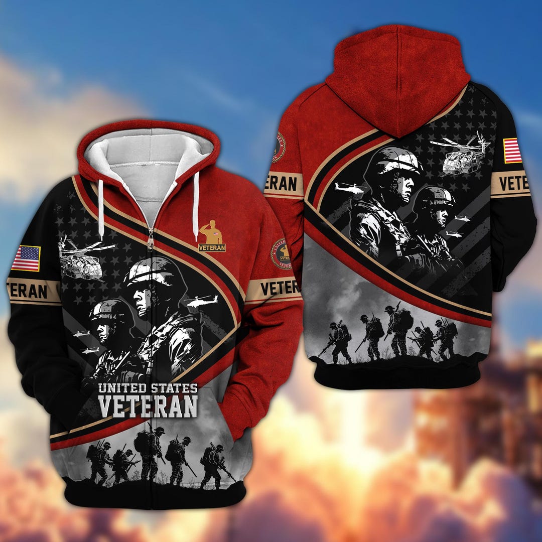Mens Retro Veteran Zip Collar Sweatshirt