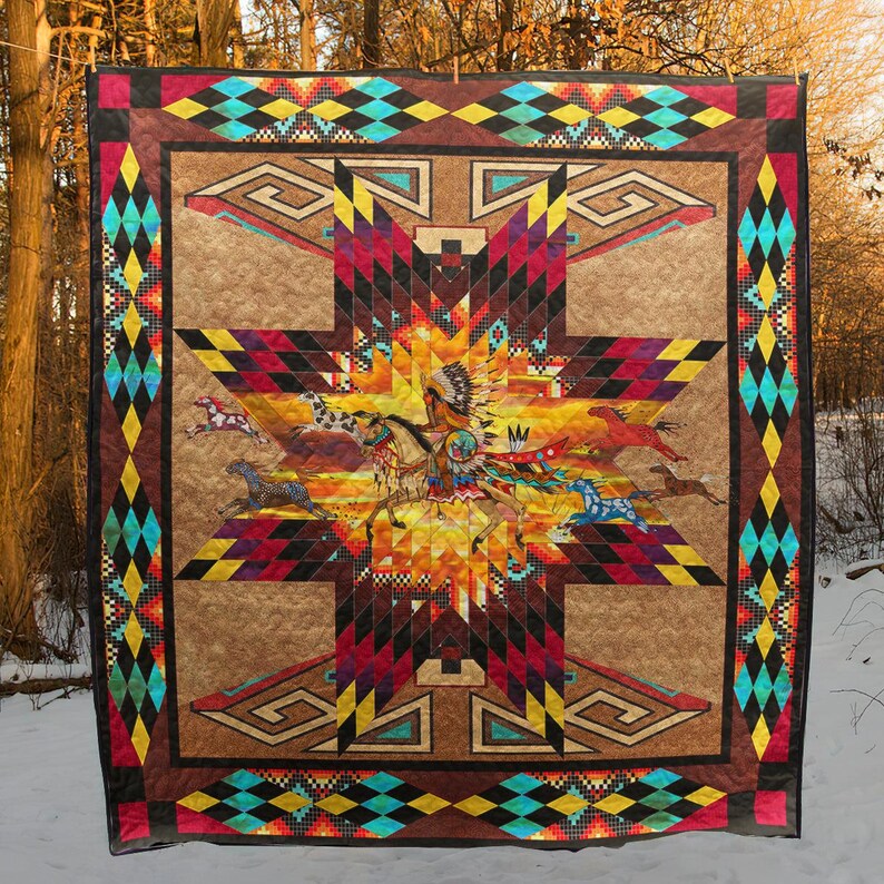 Horse Native American Lakota Star Quilt Blanket, Native Throws ...