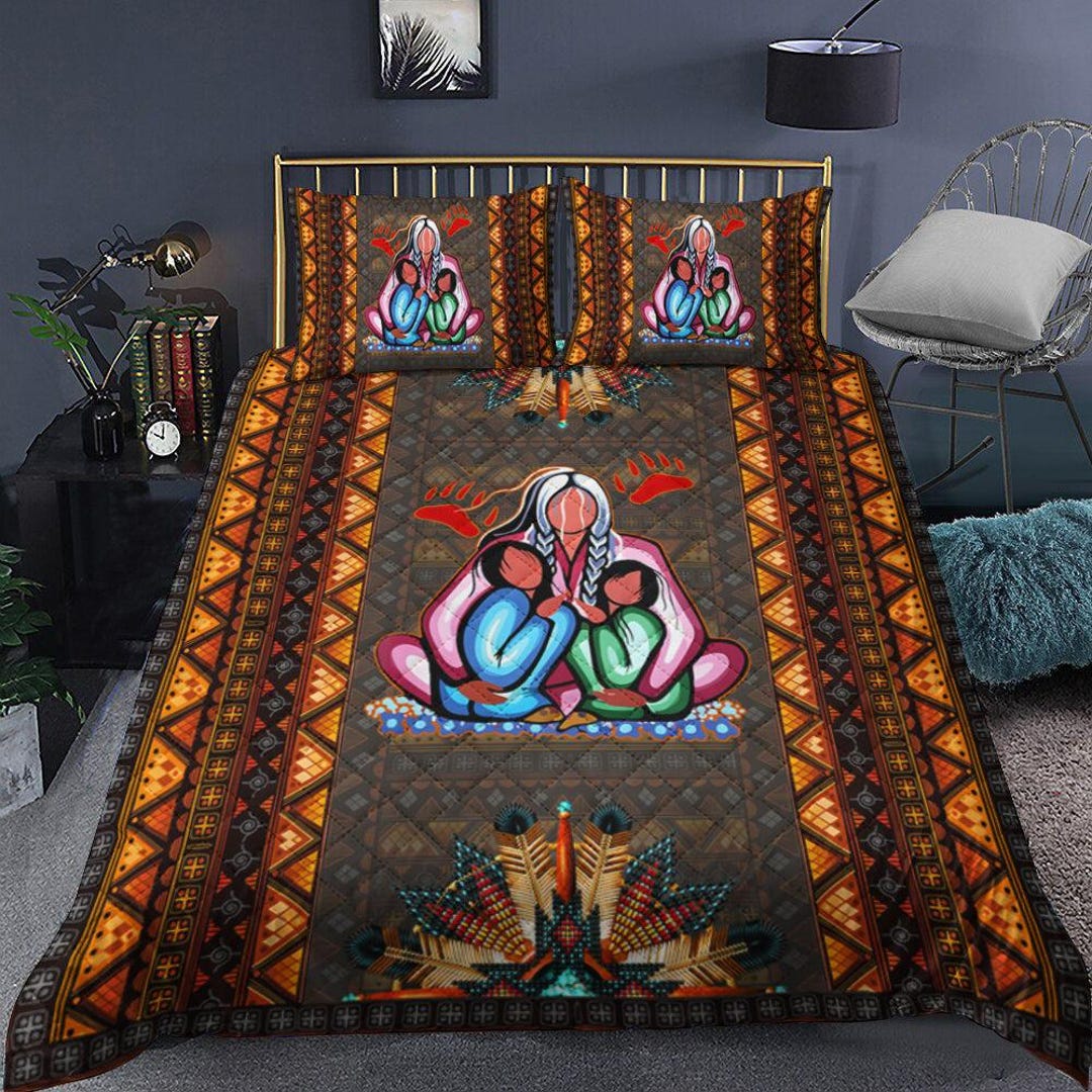 Native American Bedspread Set, Indigenous Bedding Set, Mama Bear ...