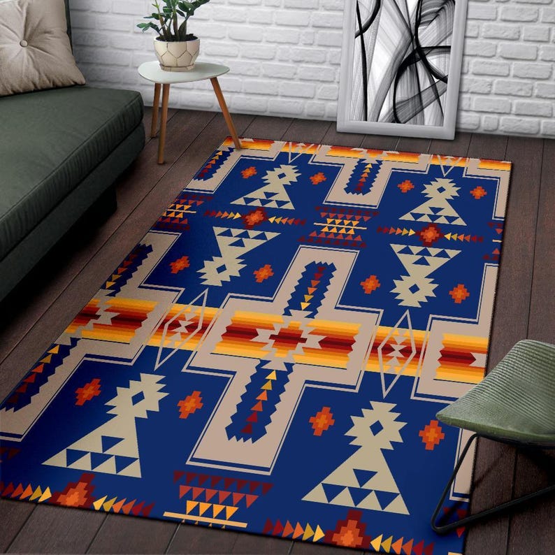 Navy Tribe Design Native American Area Rug, Navajo Indigenous Area Rug ...