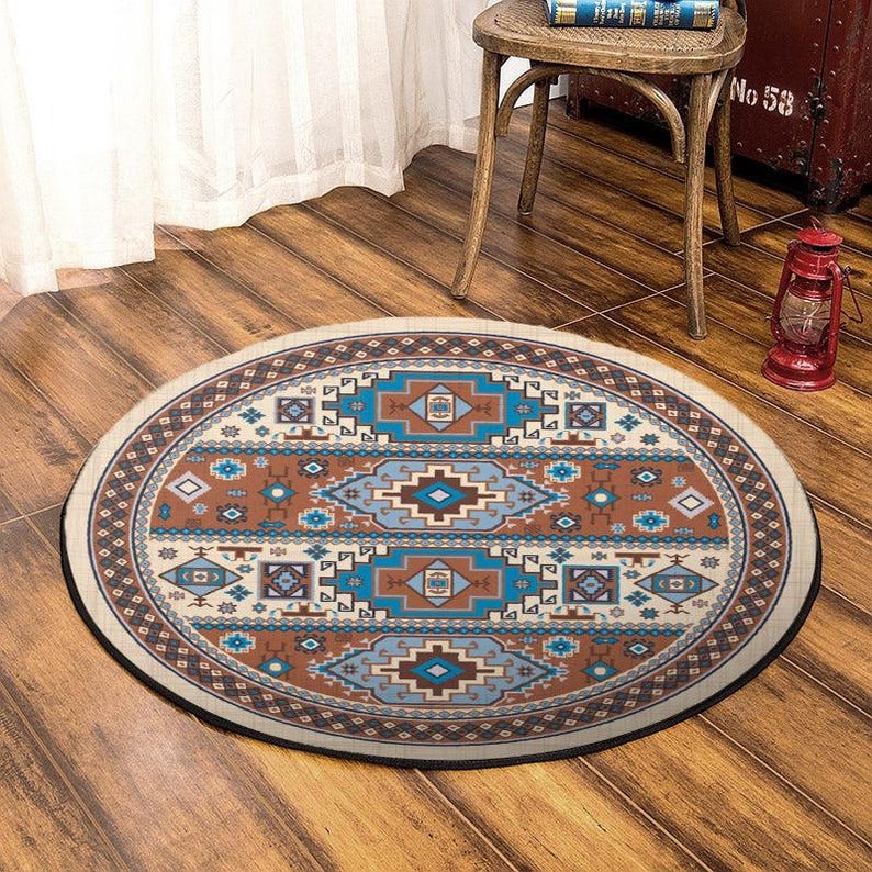 United Tribes Native American Area Rug, Brown Cherokee Tribal Round Rug ...
