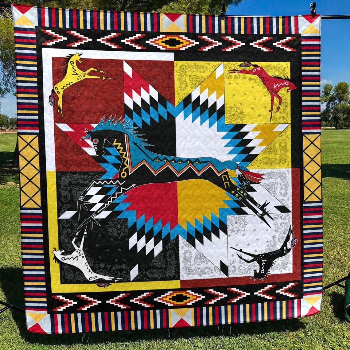 Horse Native American Blanket, Native American Star Quilts Blanket ...