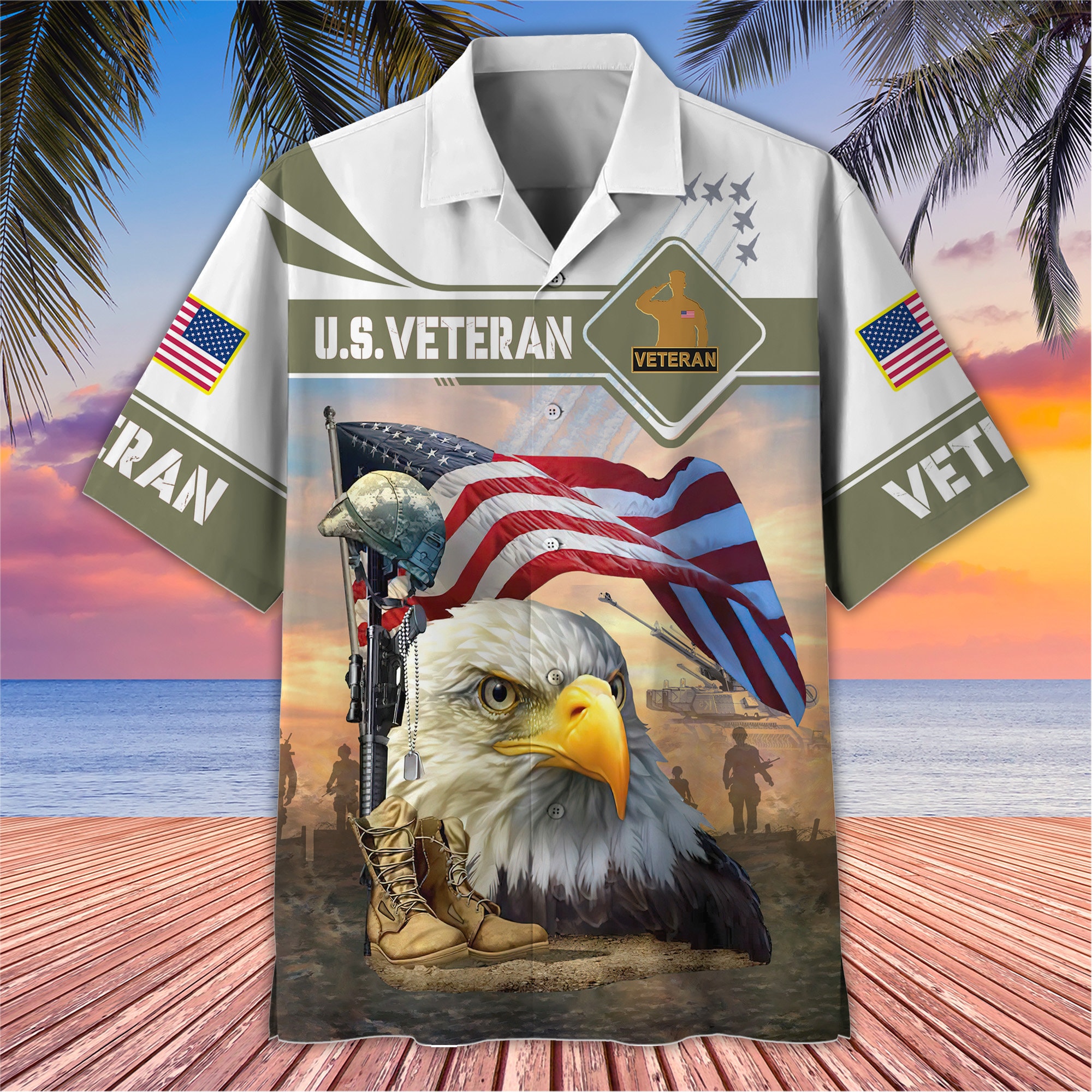 Discover US Veteran Bald Eagle Shirt, Veteran Hawaiian Beach Shirt, Veteran Gift, Tropical Hawaiian Shirt, Veteran Hawaii Shirt, Gift For Patriot