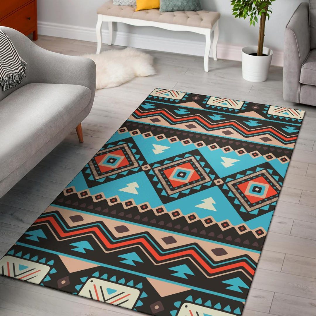Tribal Line Shapes Ethnic Pattern Area Rug, Navajo Indigenous Area Rug ...