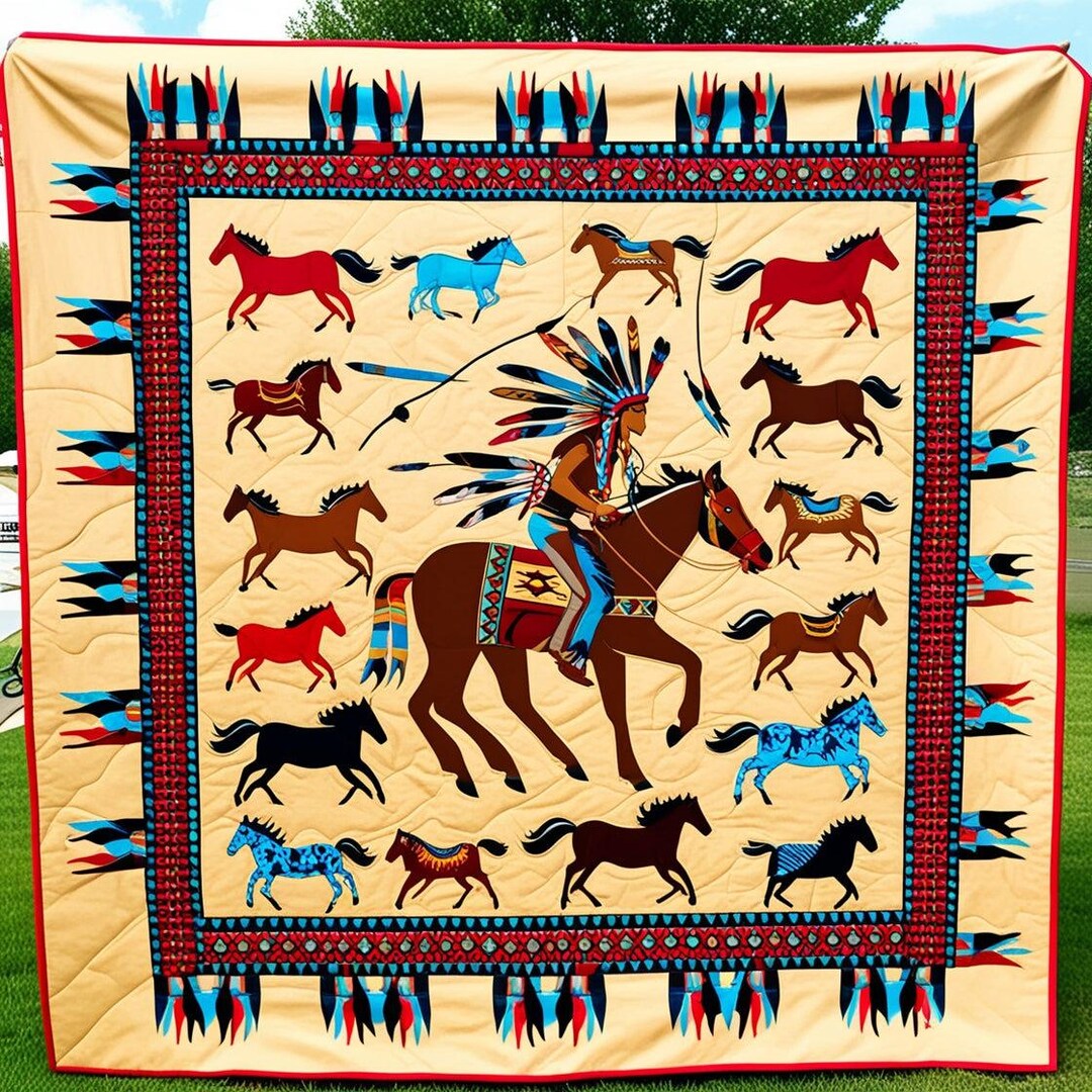Native American Star Quilt Blanket, Native Camping Blanket, Horse ...