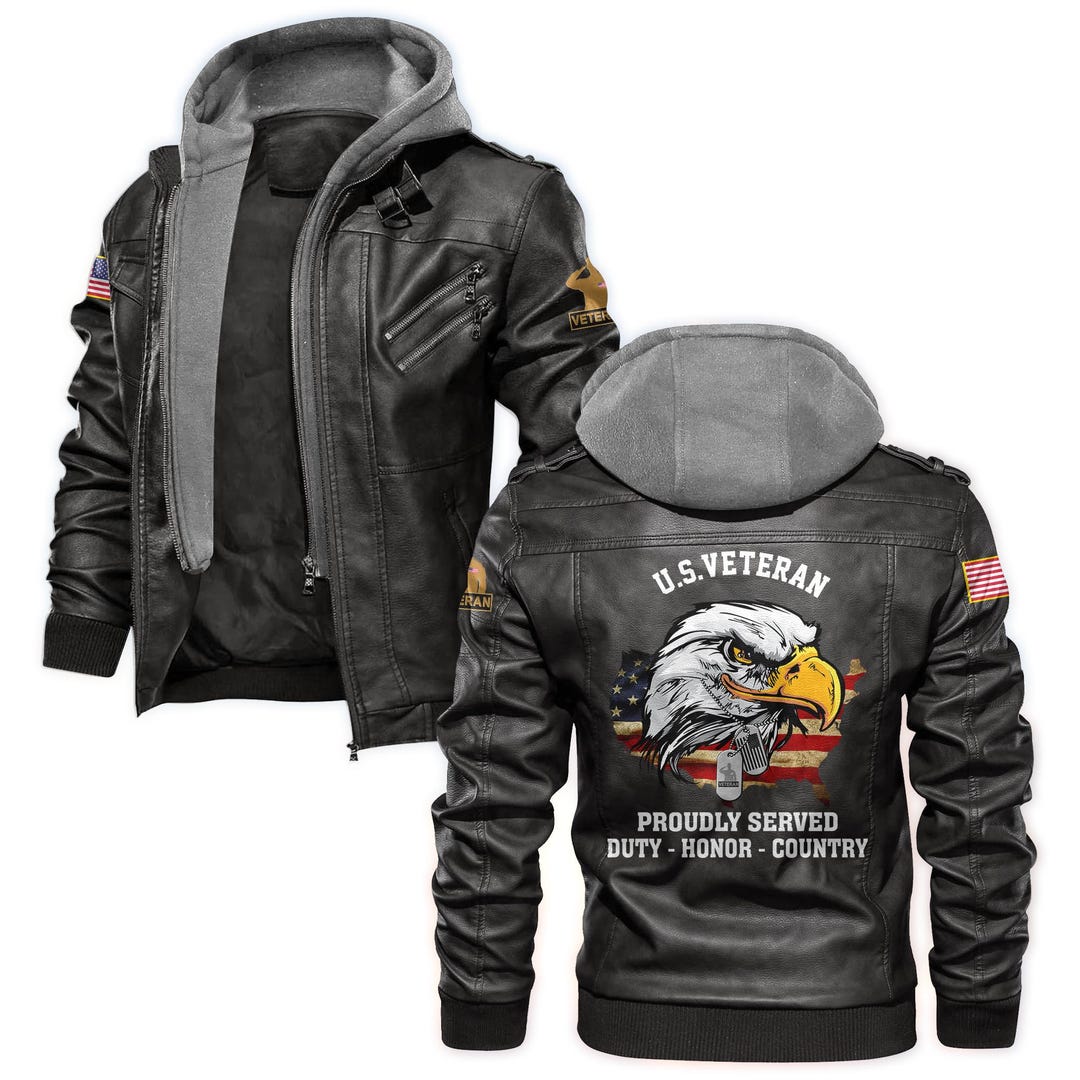 Veteran Leather Jacket Men Motorcycle, Patriotic Jacket Style With ...