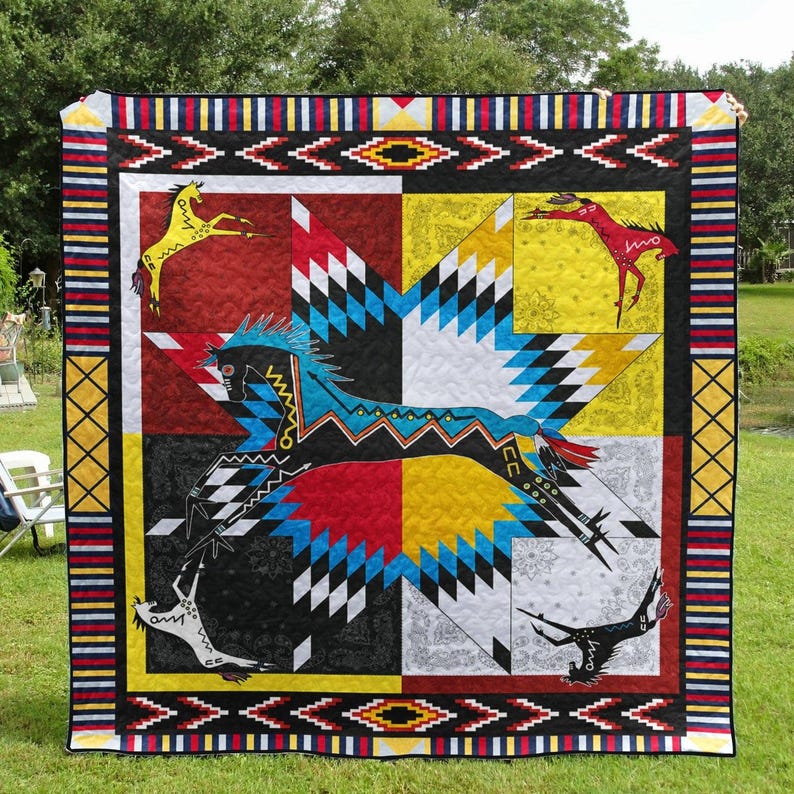 Horse Native American Blanket, Native American Star Quilts Blanket ...