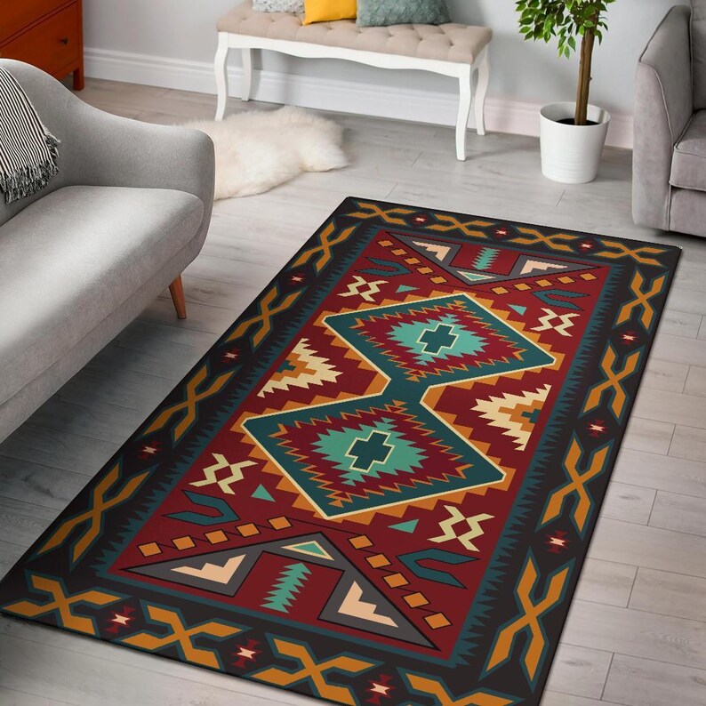 Native American Red Pattern Area Rug, Indigenous Area Rug, Navajo ...