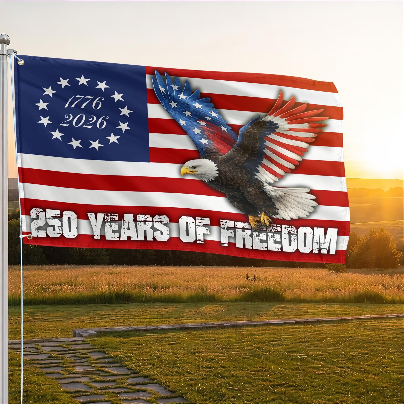 250 Years of Freedom Grommet Flag, American Flag Independence Day Flag ...