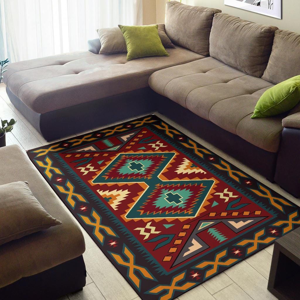 Native American Red Pattern Area Rug, Indigenous Area Rug, Navajo ...
