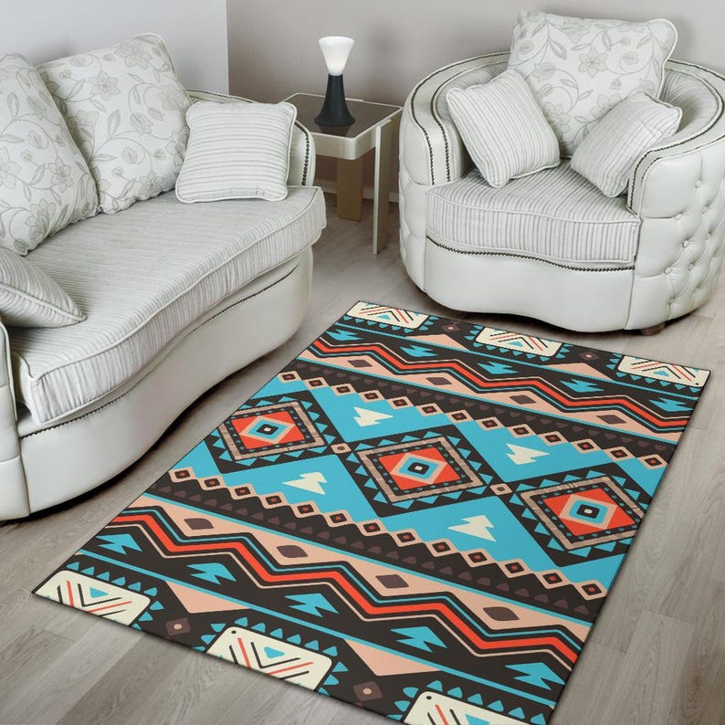 Tribal Line Shapes Ethnic Pattern Area Rug, Navajo Indigenous Area Rug ...