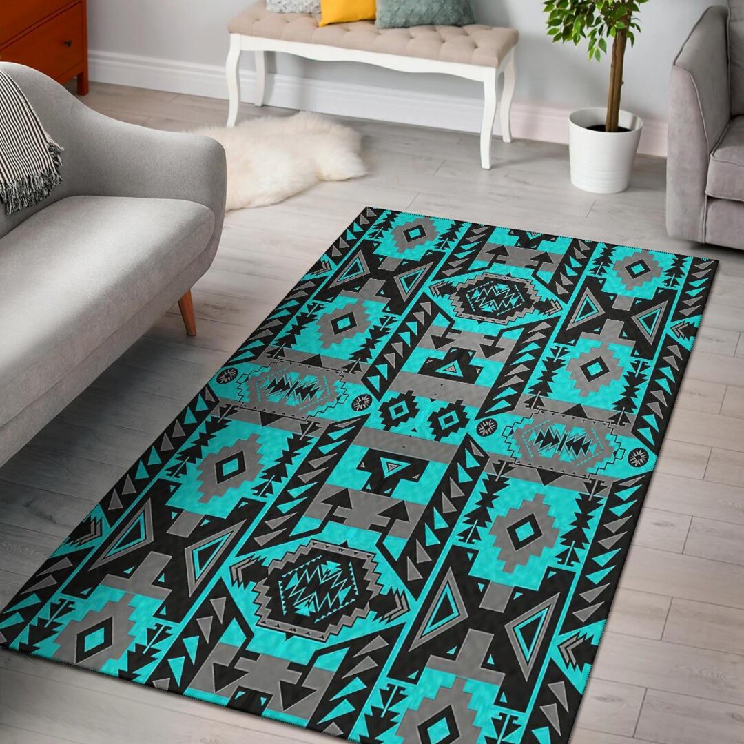Pattern Blue Native Area Rug, Navajo Indigenous Area Rug, Native ...