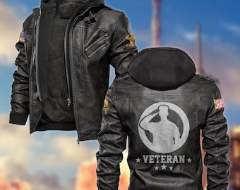 Chaquetas de cuero para veteranos, chaquetas de cuero patrióticas para papá, chaqueta de cuero militar, chaqueta bomber para veteranos, regalos para veteranos