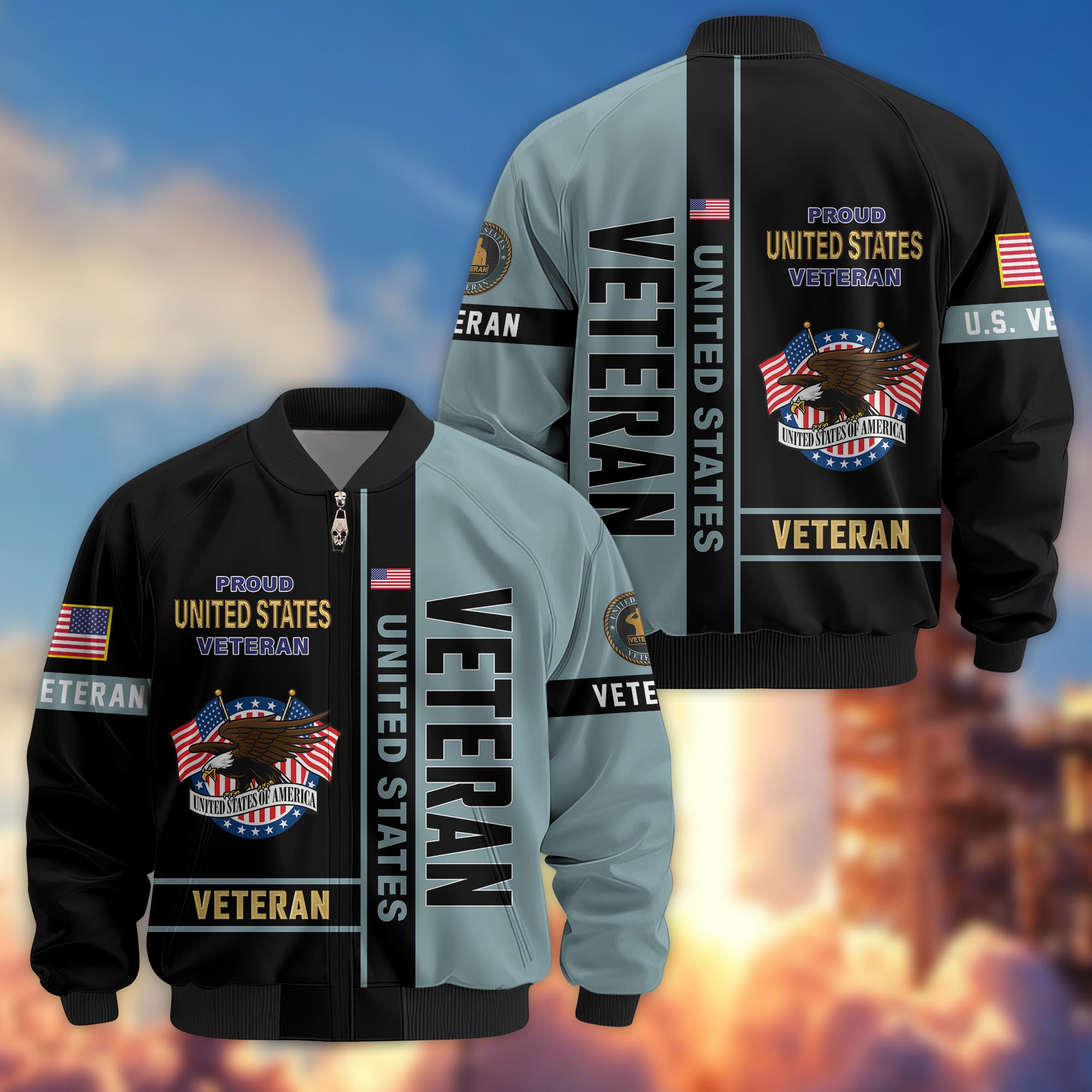 Veteran Bomber Jacket - Proud Men Military Jacket, Waterproof Coat, Veterans Day Gifts, Father's Day Gift