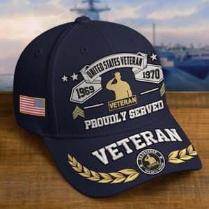Embroidered Veteran Hats - Customized Military Cap, Embroidered Patch Design, Adjustable Baseball Cap, Father&#39;s Day Gift