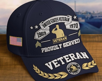 Embroidered Veteran Hats - Customized Military Cap, Embroidered Patch Design, Adjustable Baseball Cap, Father's Day Gift