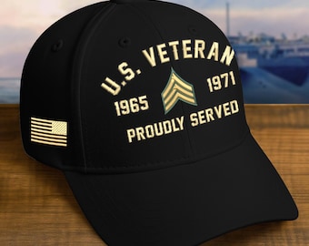Embroidered Veterans Hats - Personalized Military Caps, Embroidered Patch Design, Adjustable Cap, Gift For Grandpa Veteran