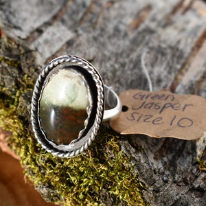 Oregon Green Jasper Oval Sterling Silver Ring
