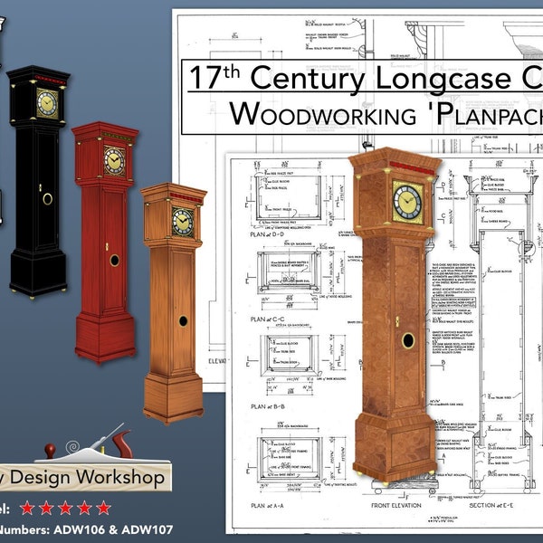 Longcase Clock Plans - 17th Century Longcase Clock - grandfather clock plan - woodworking plan - antique clock plan - DIY clock plan