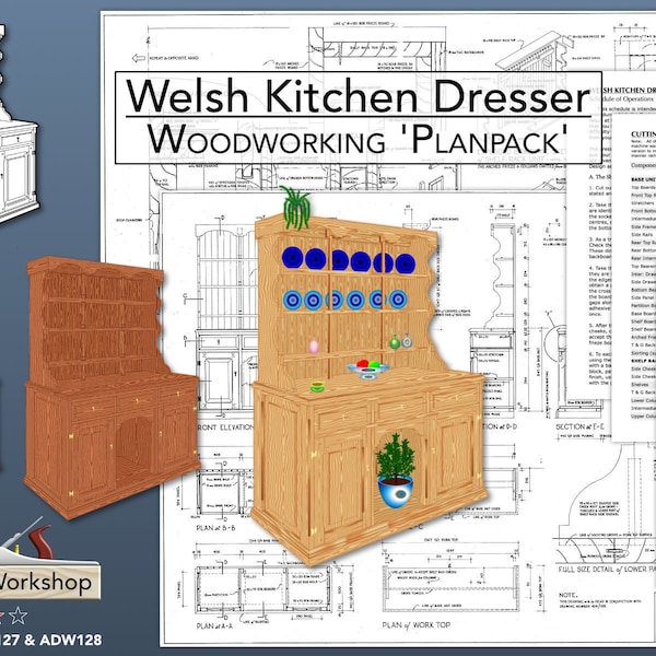 Welsh Kitchen Dresser Plans - Welsh Dresser Plans - Kitchen Storage Plans - Plate Rack Plans - Woodwork Plans - Furniture Plans - DIY Plans