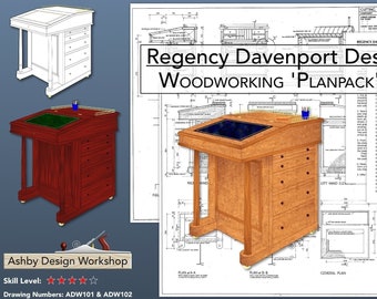 Regency Davenport Desk Plan - Woodworking Plan - Furniture Plan - compact home office desk - laptop desk
