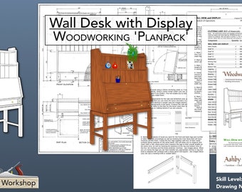 Plans de bureau - Bureau mural avec affichage - Plan de menuiserie - Plan de mobilier - Bureau à domicile compact - Plans de bricolage