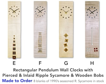 Wall Clocks - Rectangular Clocks - Pendulum Clocks - Pierced and Inlaid Ripple Sycamore and Wooden Bobs - Made to Order Clocks