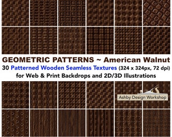 Seamless Wood Textures - 30 Geometric Patterns in American walnut - wooden digital paper - wood background - wood images - photoshop texture