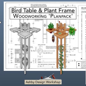 Piani per tavolo per uccelli - Tavolo per uccelli e cornice per piante - piano di lavorazione del legno - piano di mobili da giardino - progetto del tavolo per uccelli - piano di costruzione del tavolo per uccelli