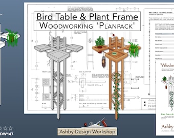 Bird Table Plans - Bird Table & Plant Frame - woodwork plan - garden furniture plan - bird table blueprint - bird table construction plan