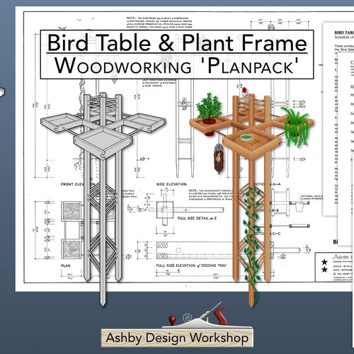 Bird Table Plans Bird Table &amp; Plant Frame Woodwork Plan - Etsy
