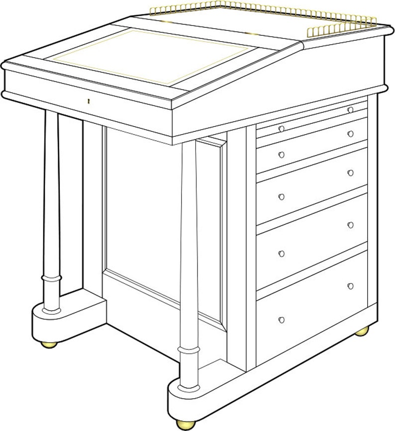 davenport desk plans, black and white