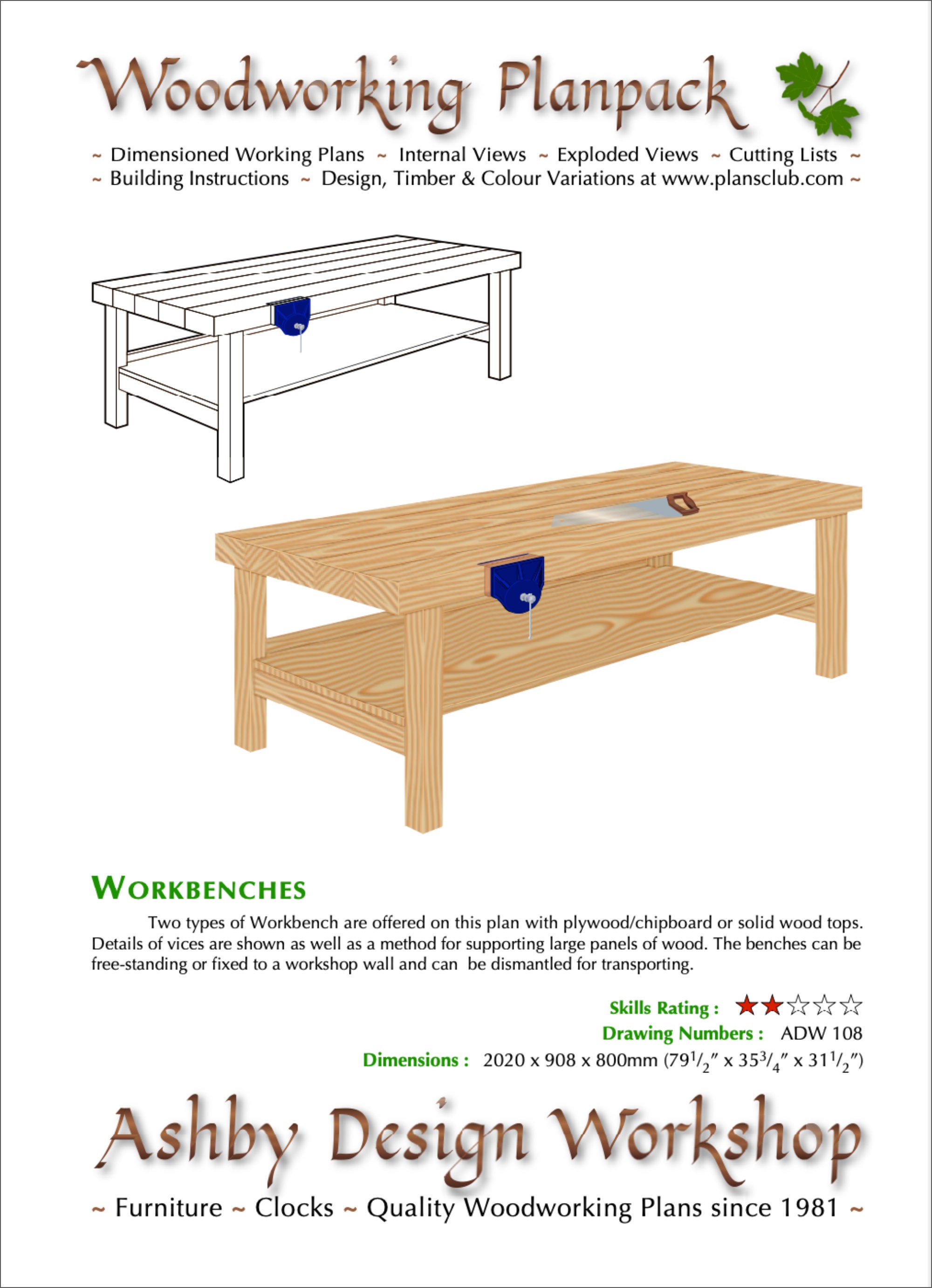 Plan de deux établis simples - plans d'établi - établi de menuiserie - établi de menuisier - établi de bricolage - plans d'instructions étape par étap