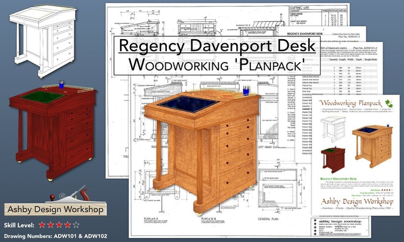 Regency Davenport Desk Plan Woodworking Plan Furniture Plan compact home office desk laptop desk image 1