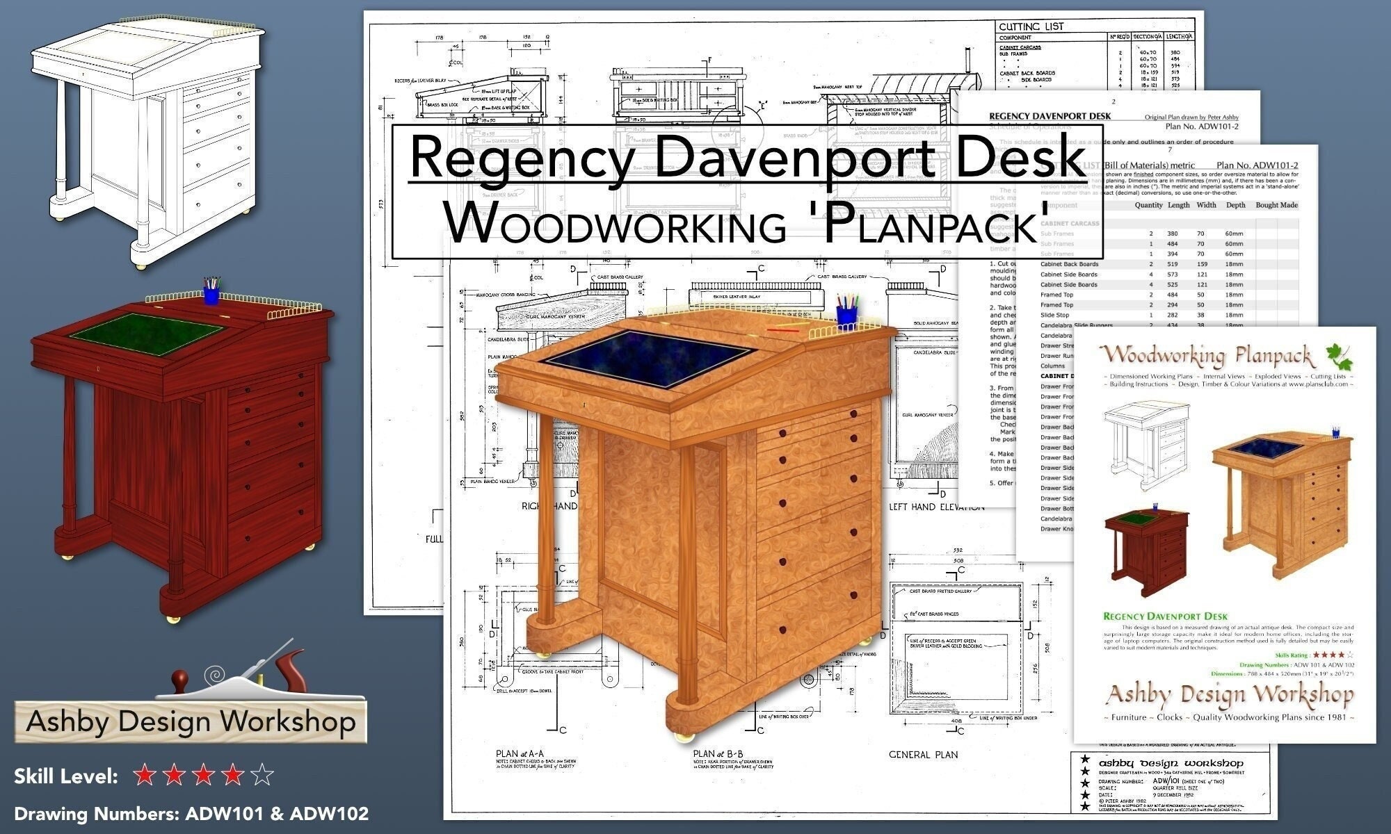 Regency Davenport Desk Plan Woodworking Plan Furniture Etsy UK