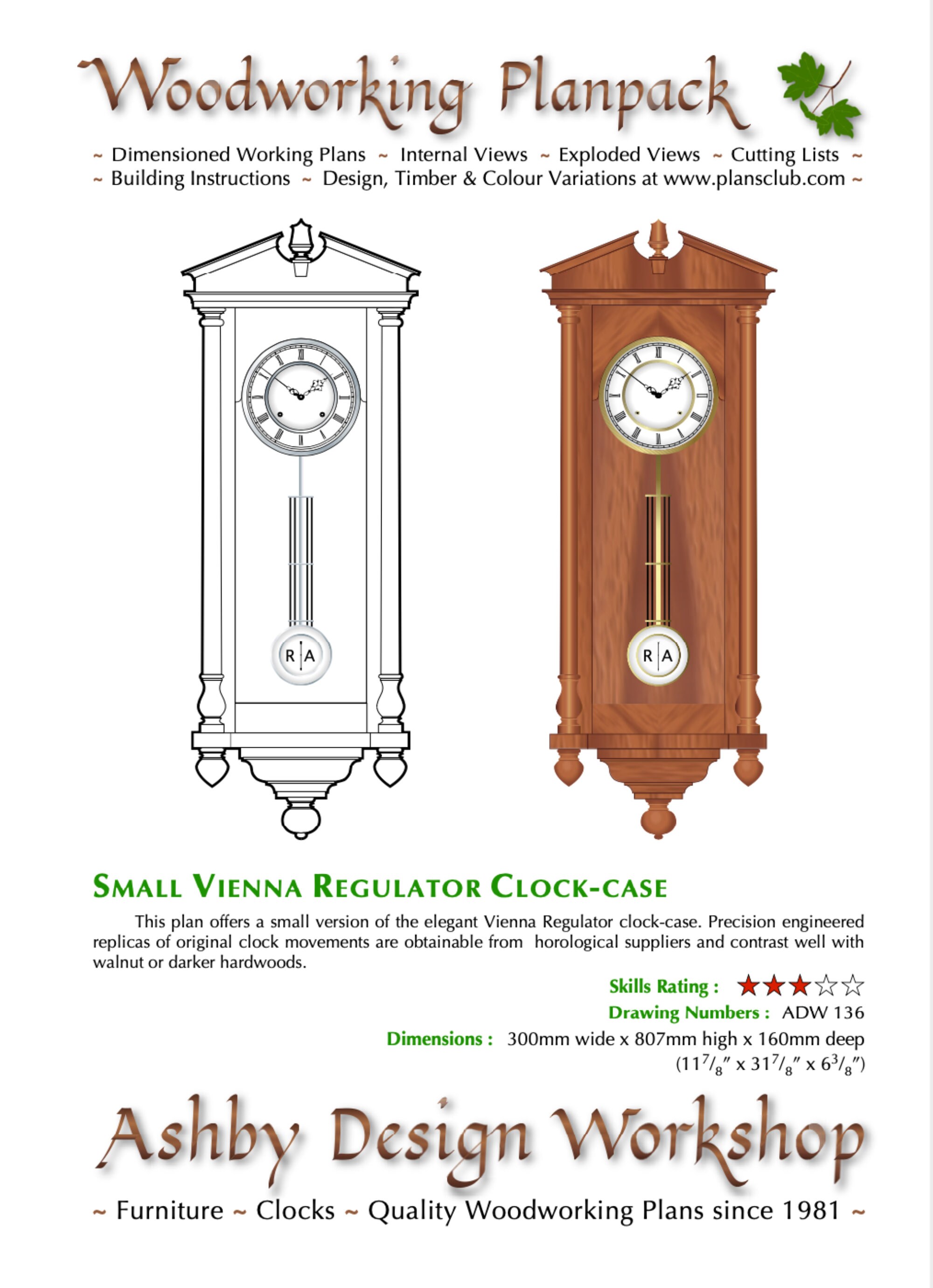 Vienna Regulator Plan small Wall Clock Plan Woodworking Plan Antique